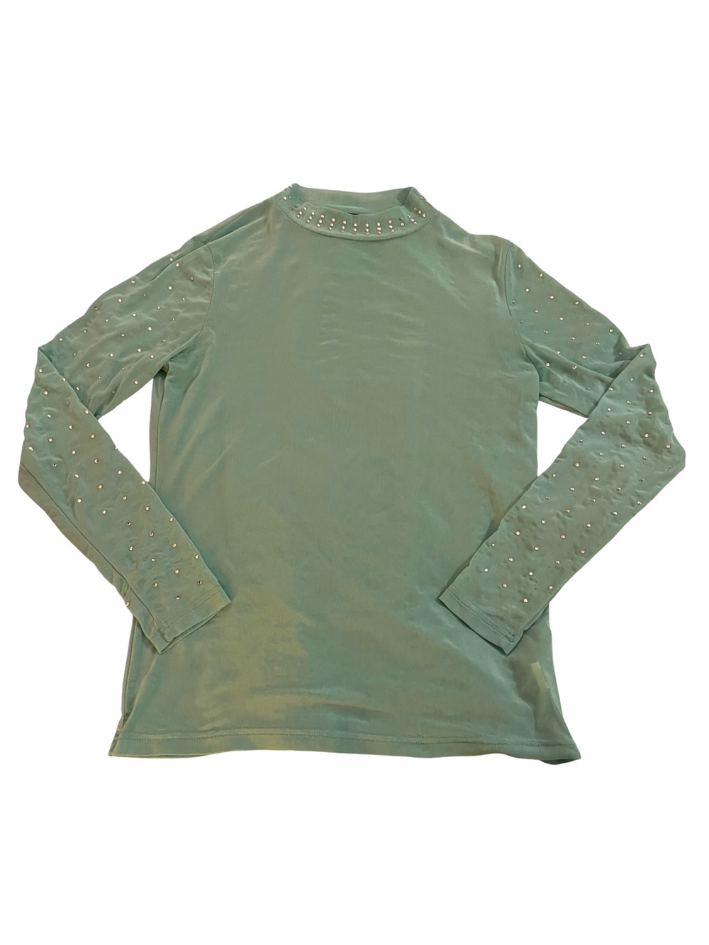 Studded Sheer Long-Sleeve See-Through Sage Green